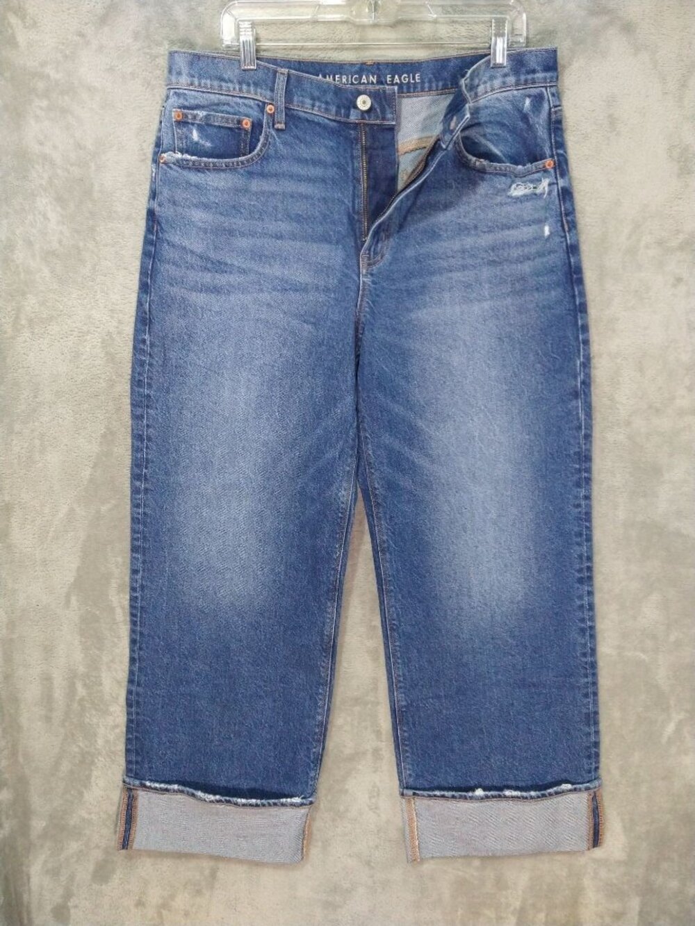 American Eagle Jeans Women 12 Blue Denim Stovepipe High Rise Stretch Distressed